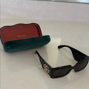 Gucci Black Rectangular Sunglasses with Gold GG Emblem
